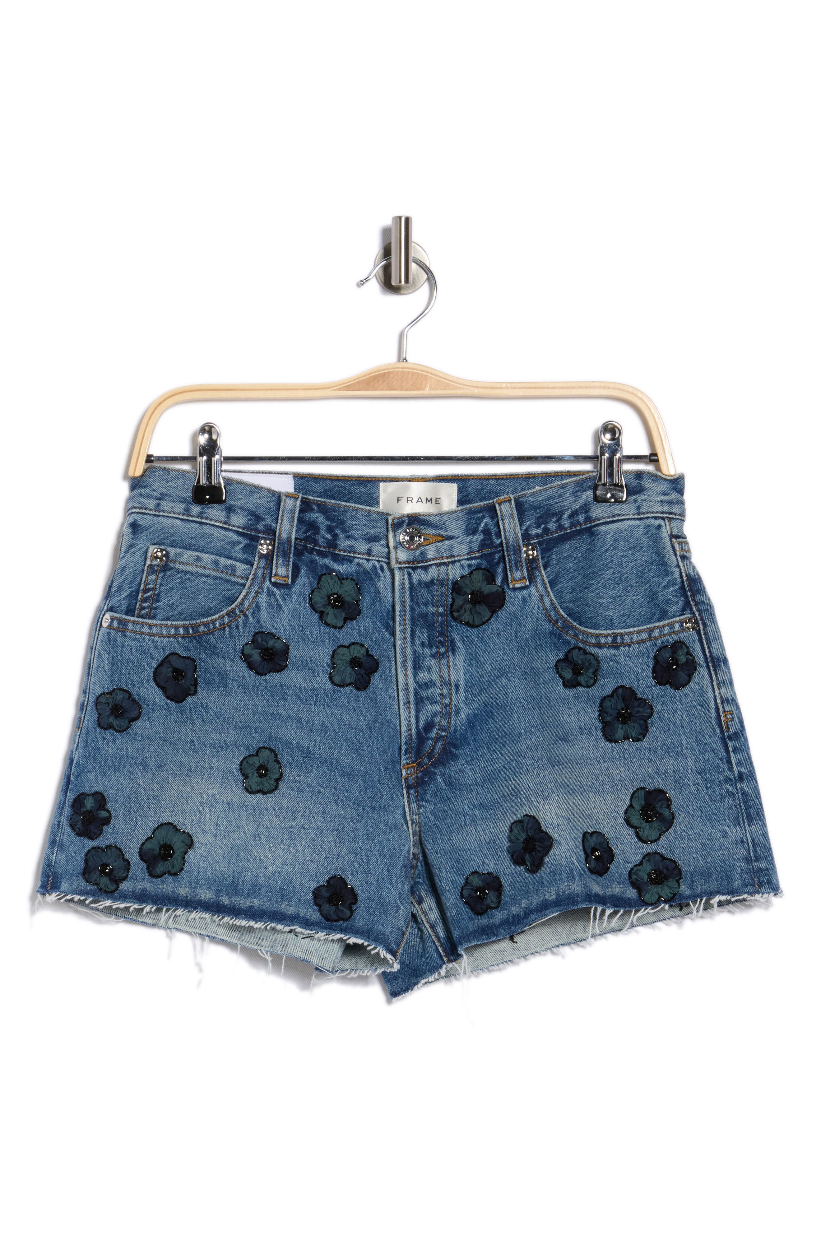 FRAME Atelier Embellished Denim Shorts
