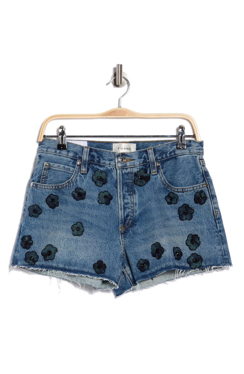 FRAME Atelier Embellished Denim Shorts, Main, color, Juliet
