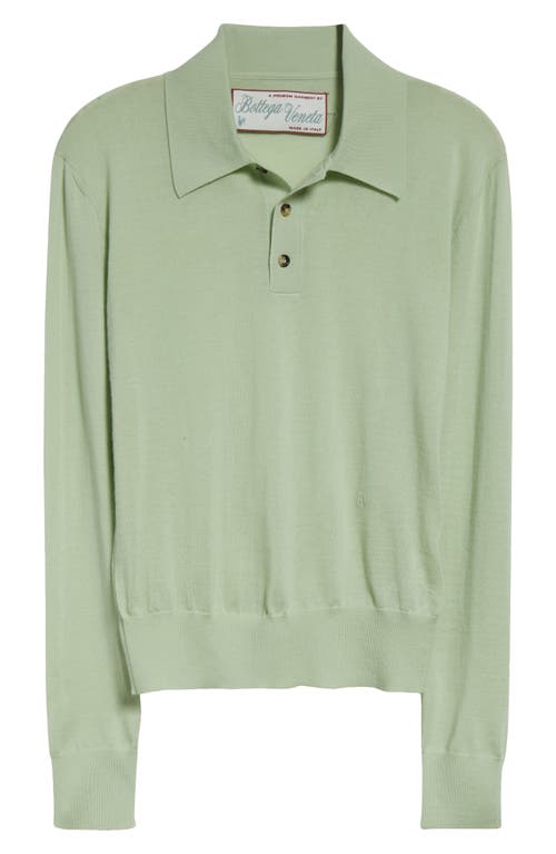 Bottega Veneta Green Polo With Classic Collar And Embroidered Logo On The Front In Light Cashmere Wo In Green
