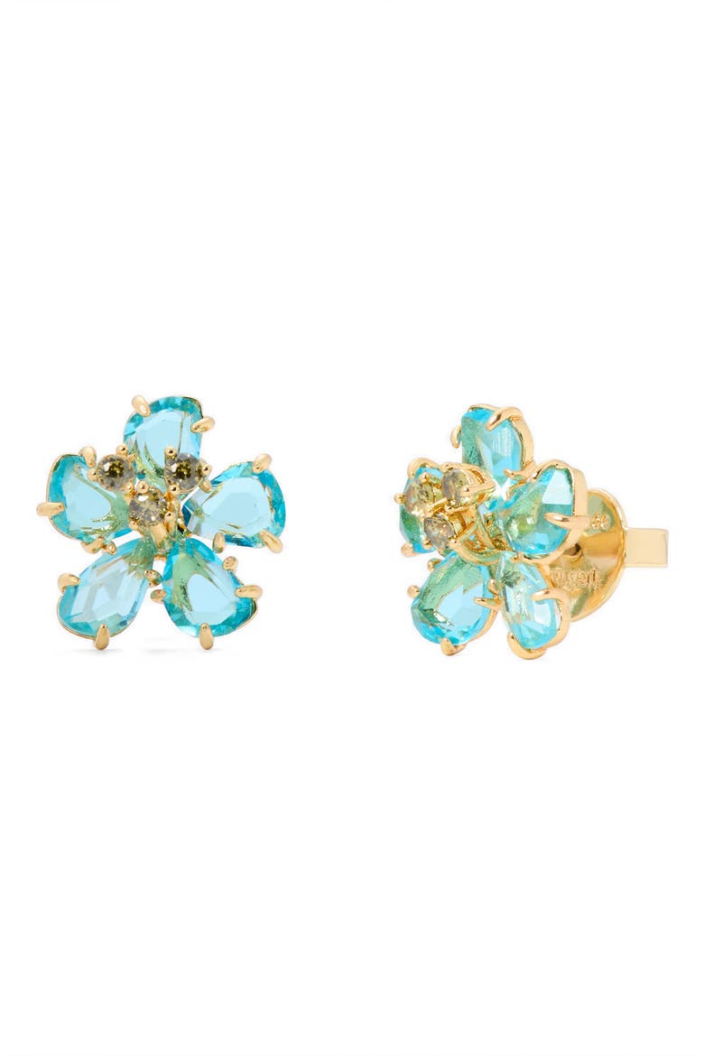 cubic zirconia flower stud earrings, Main, color, BLUE GOLD