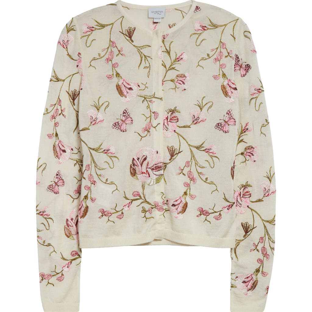 Giambattista Valli Floral-embroidered Cashmere Cardigan In Ivory