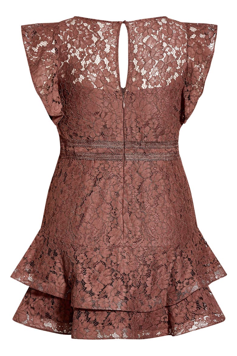 Sandy Fit & Flare Lace Minidress, Alternate, color, CHOCOLATE