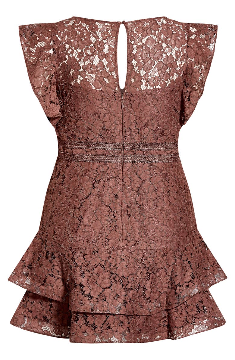City Chic Sandy Fit & Flare Lace Minidress, Alternate, color, Chocolate