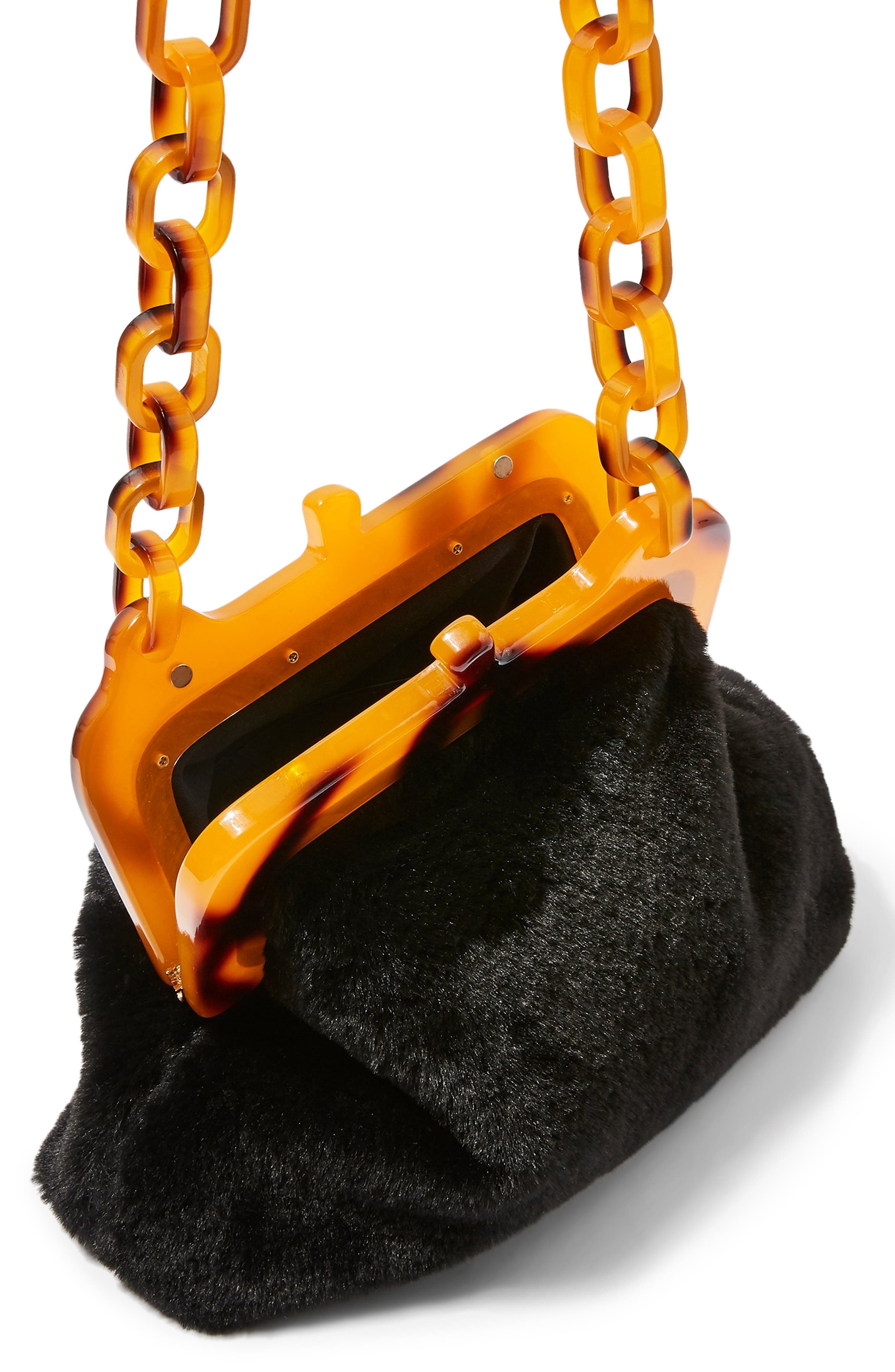 Faux Fur Frame Shoulder Bag, Alternate, color, BLACK