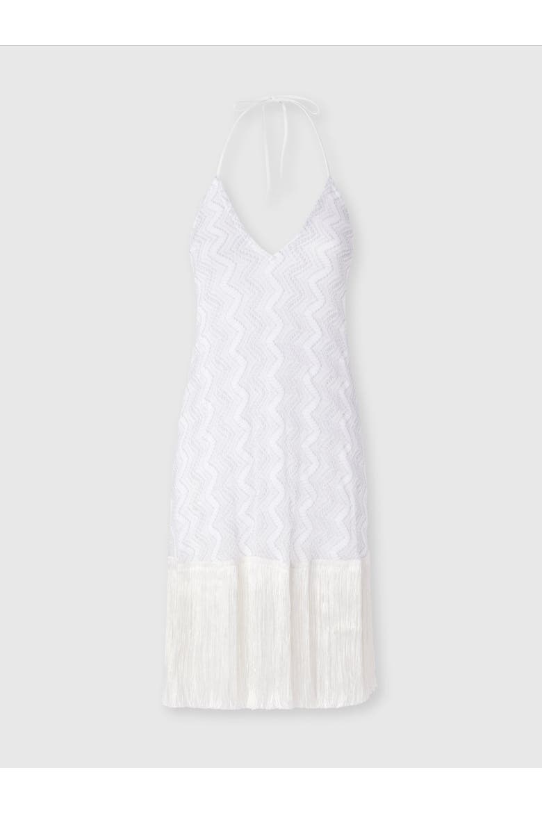 Cover-up Dress In Zig Zag Lamé Viscose With Fringes, Main, color, Silver