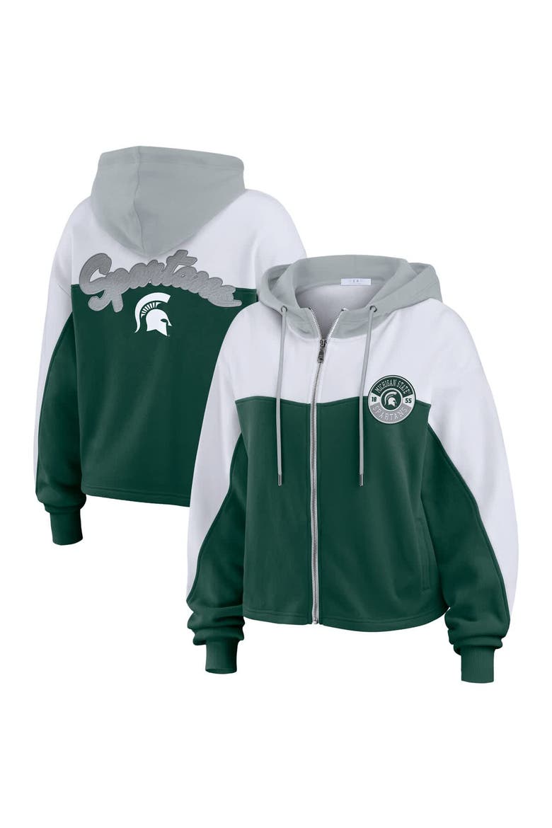 Women's WEAR by Erin Andrews Green Michigan State Spartans Color-Block Full-Zip Hoodie, Main, color, Green