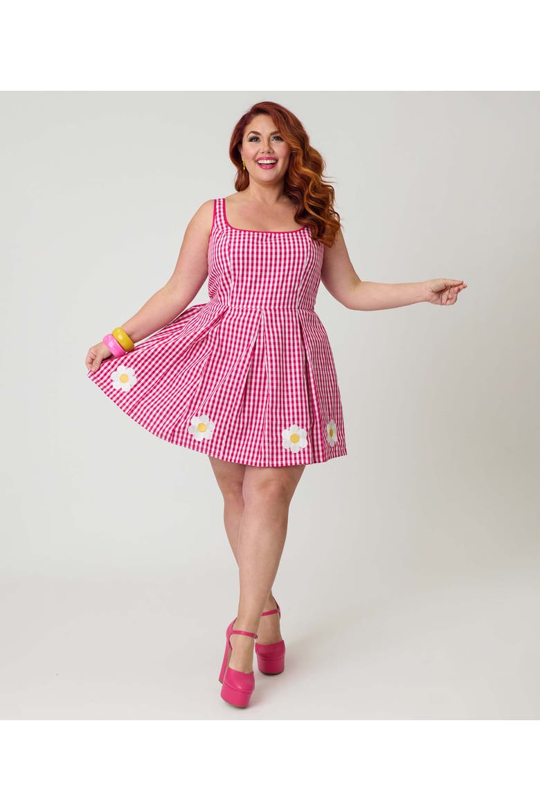Plus Size Pleated Skirted Romper, Alternate, color, Pink Gingham