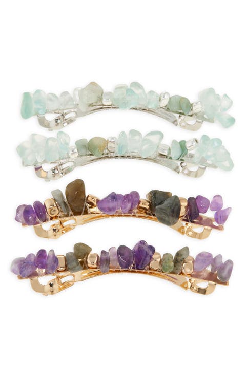 4-Pack Semiprecious Stone Embellished Barrettes