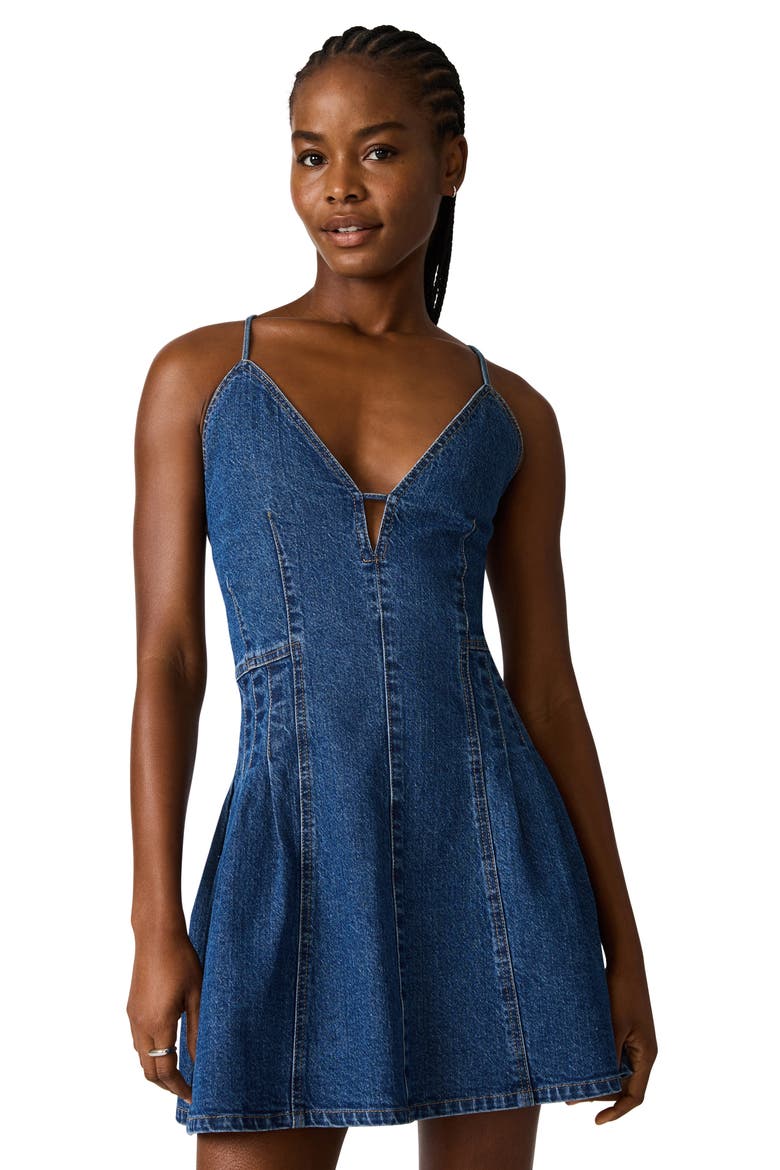 strappy denim mini dress Indigo boohoo Tall Strappy Dropped Hem Denim Mini Dress