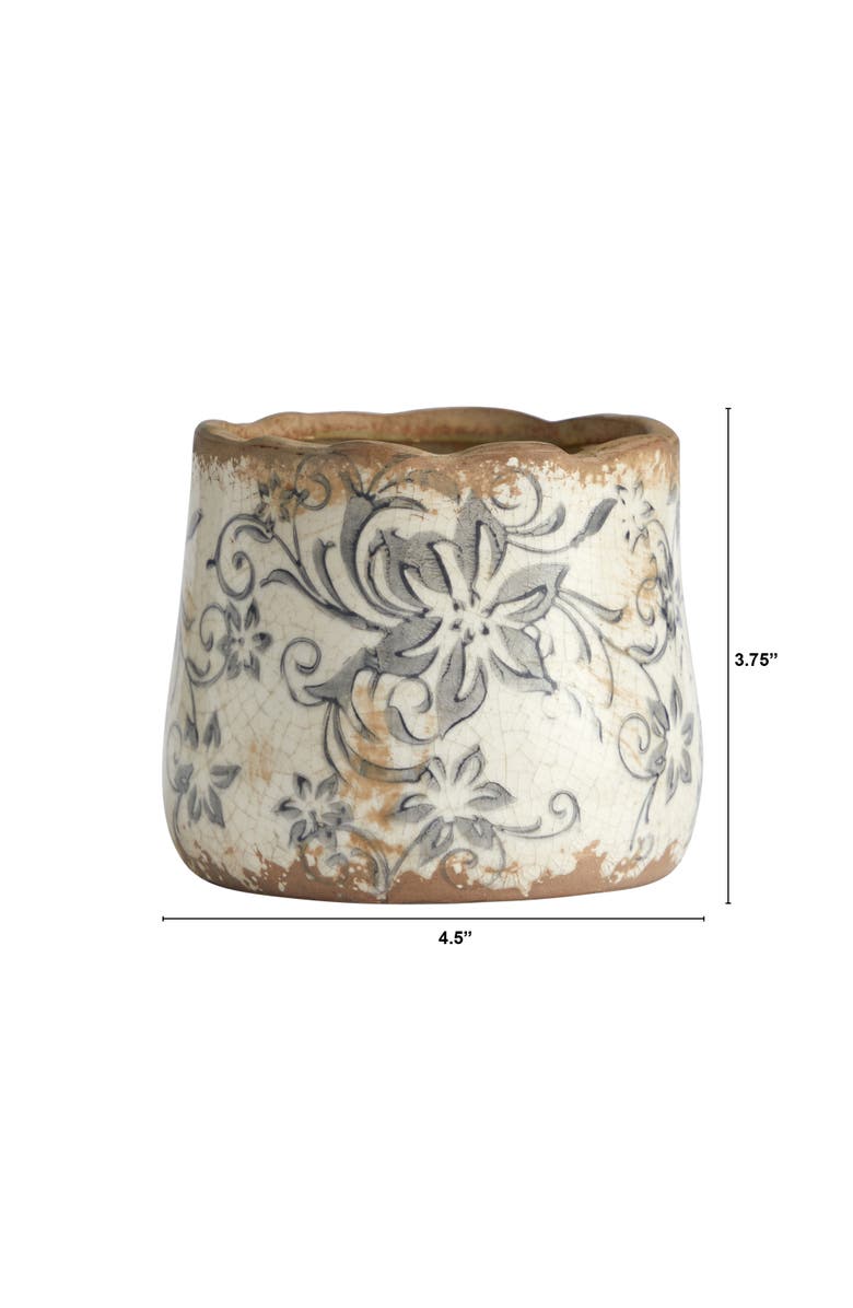 NEARLY NATURAL 4.5-in Tuscan Ceramic Gray Scroll Planter, Alternate, color, White