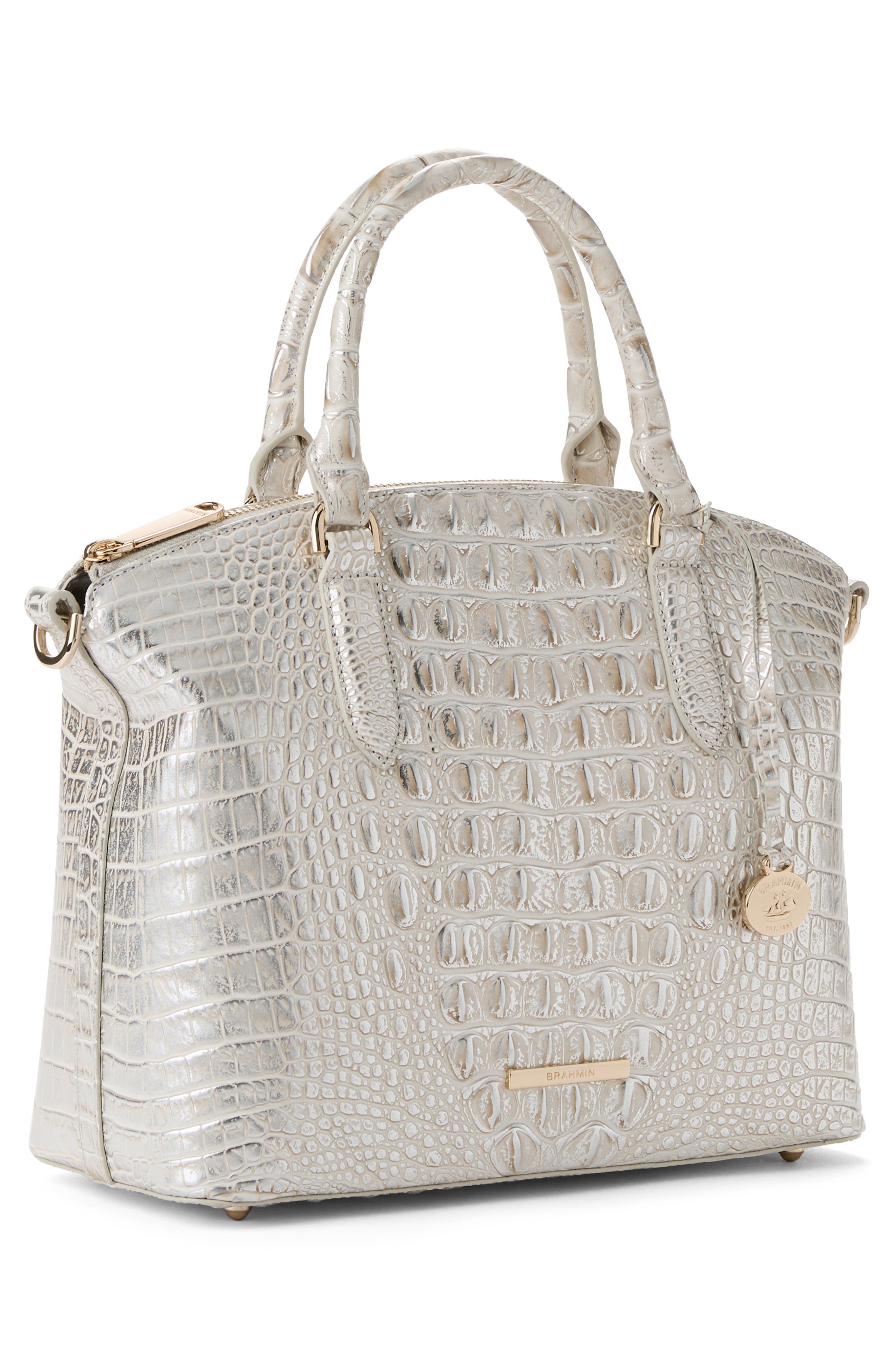 Brahmin Duxbury Croc Embossed Leather Satchel, Alternate, color, 