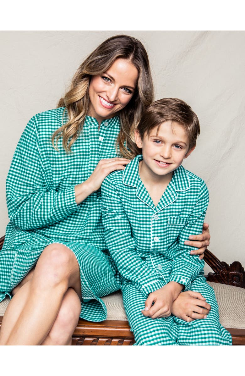 Petite Plume Kids' Gingham Check Flannel Two-Piece Pajamas, Alternate, color, 