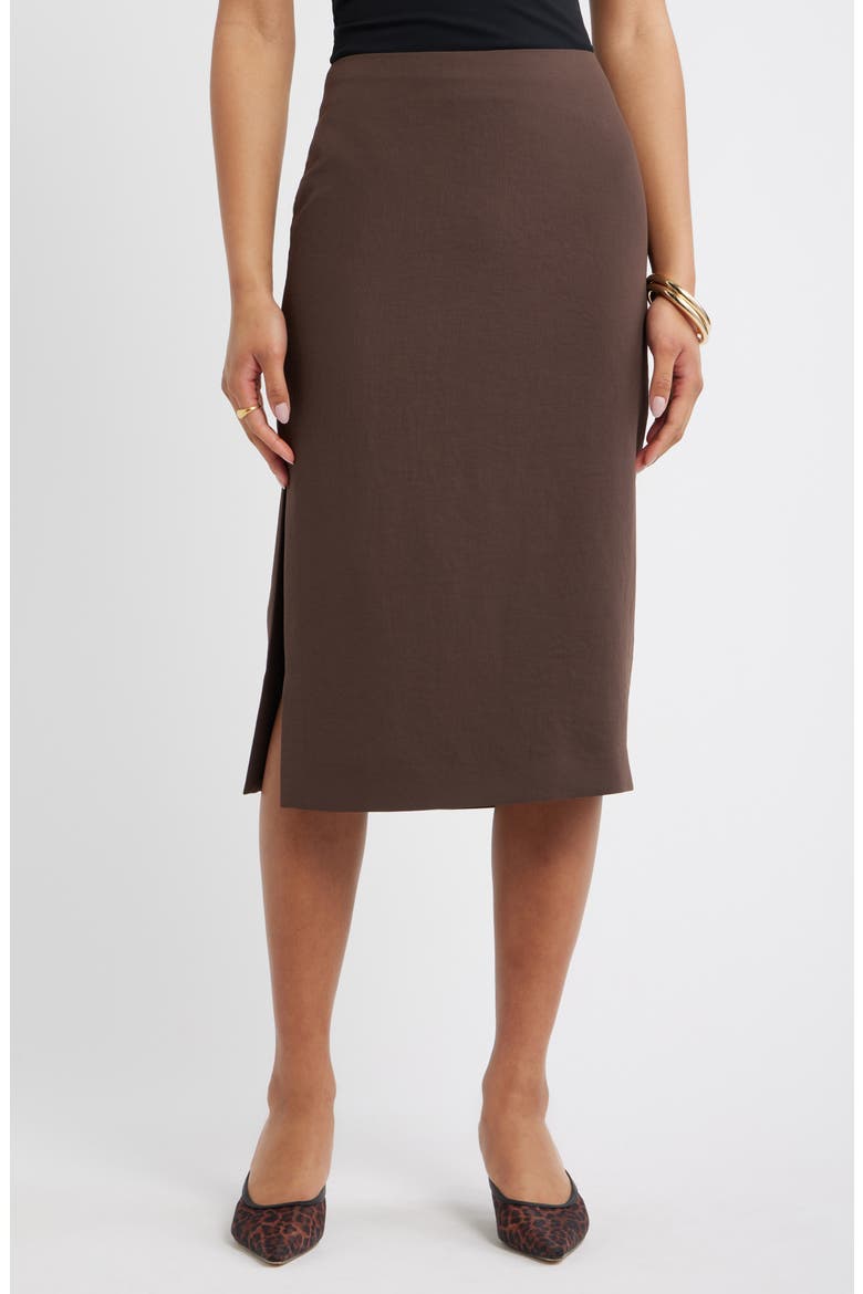Curator Crepe Pencil Skirt, Main, color, BROWN SEAL