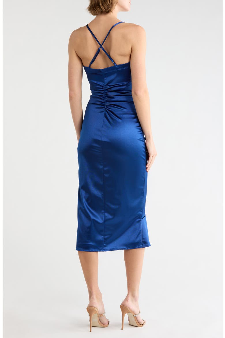 Square Neck Side Ruffle Satin Midi Dress, Alternate, color, MIDNIGHT