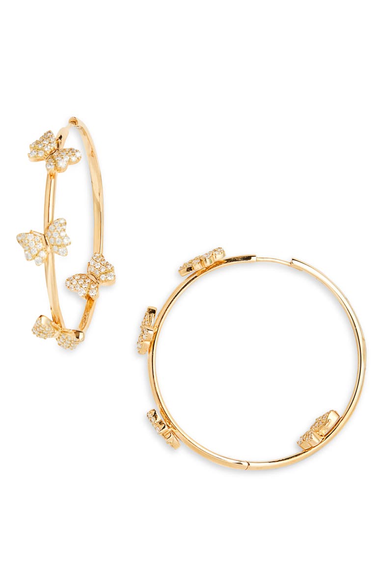 Grace Winfrey Butterfly Garden Pavé Diamond Hoop Earrings, Main, color, Yellow Gold/ Diamond