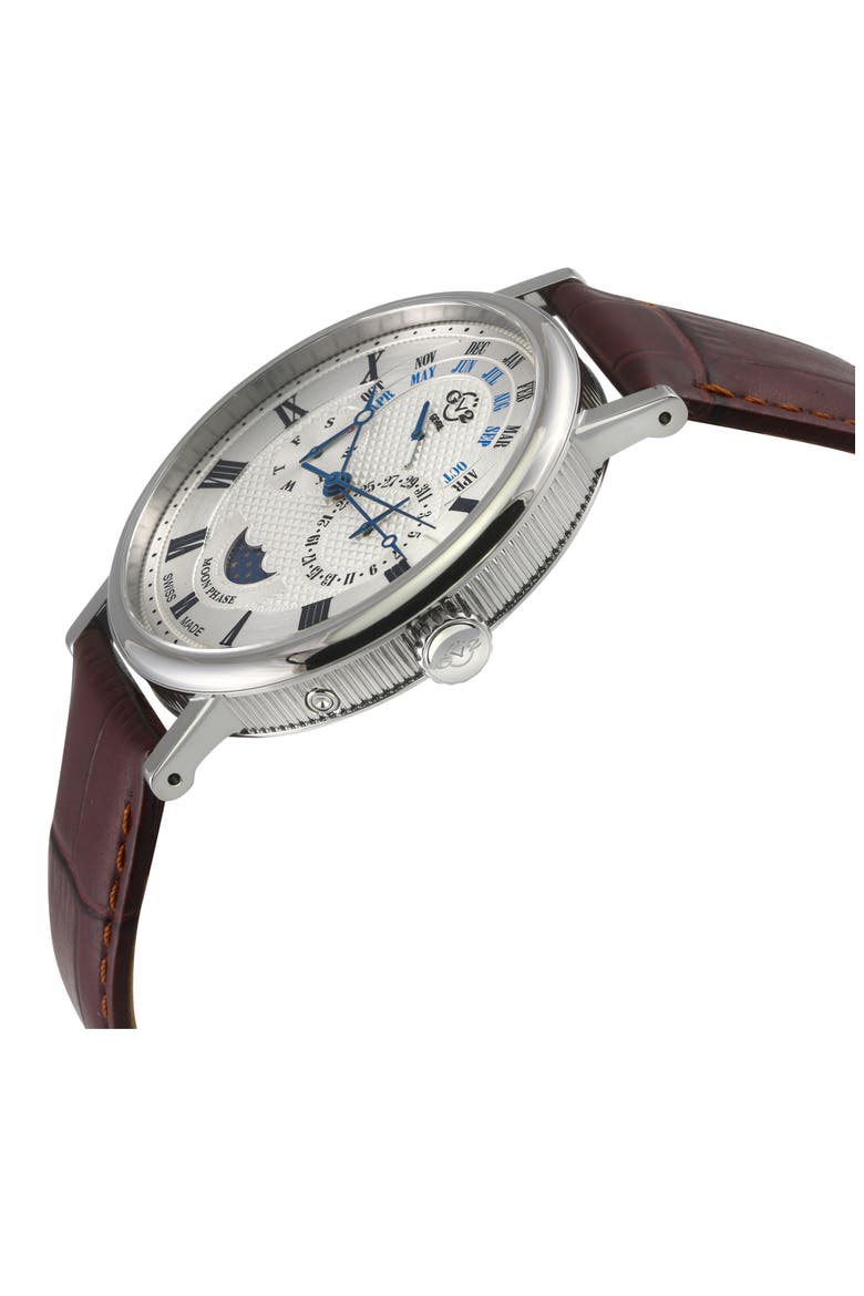 Maestro Croc Embossed Leather Strap Watch, 42mm, Alternate, color, BROWN