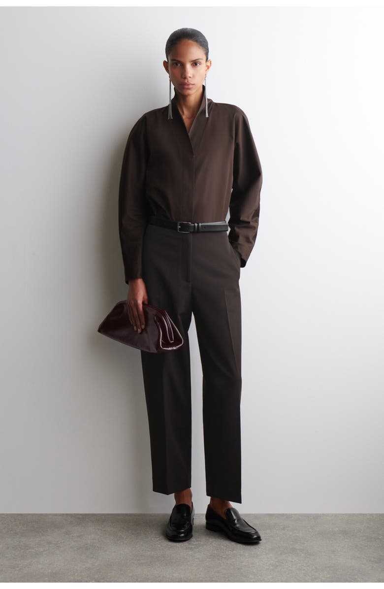 COS Shawl-Collar Cotton Blouse, Alternate, color, Dark Brown