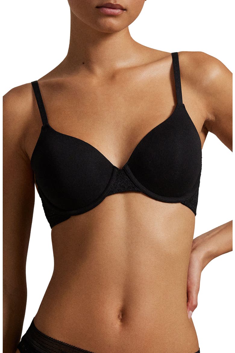 Underwire Lace Demi T-Shirt Bra, Main, color, ONYX