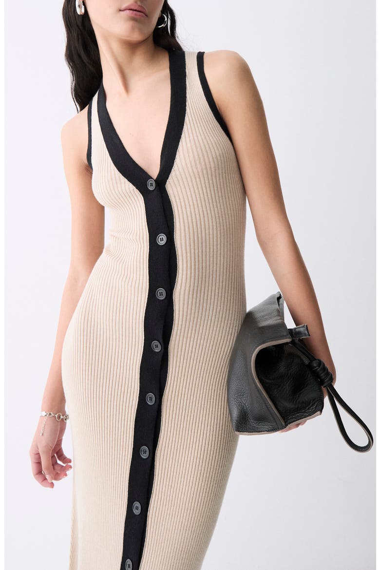 Vila Sleeveless Rib Sweater Dress, Alternate, color, ECRU WITH BLACK DETAILS