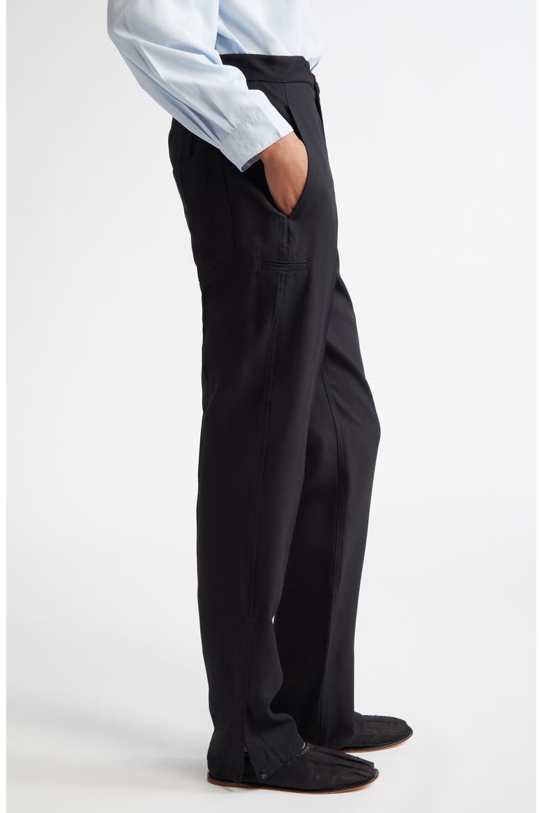 Origami Pintuck Slim Straight Leg Virgin Wool Blend Pants, Alternate, color, BLACK