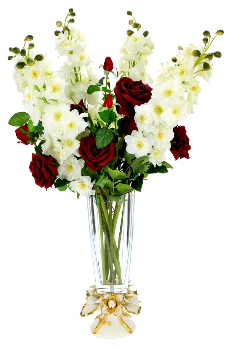 Garden Rose and Delphinium in Vase, Main, color, Red