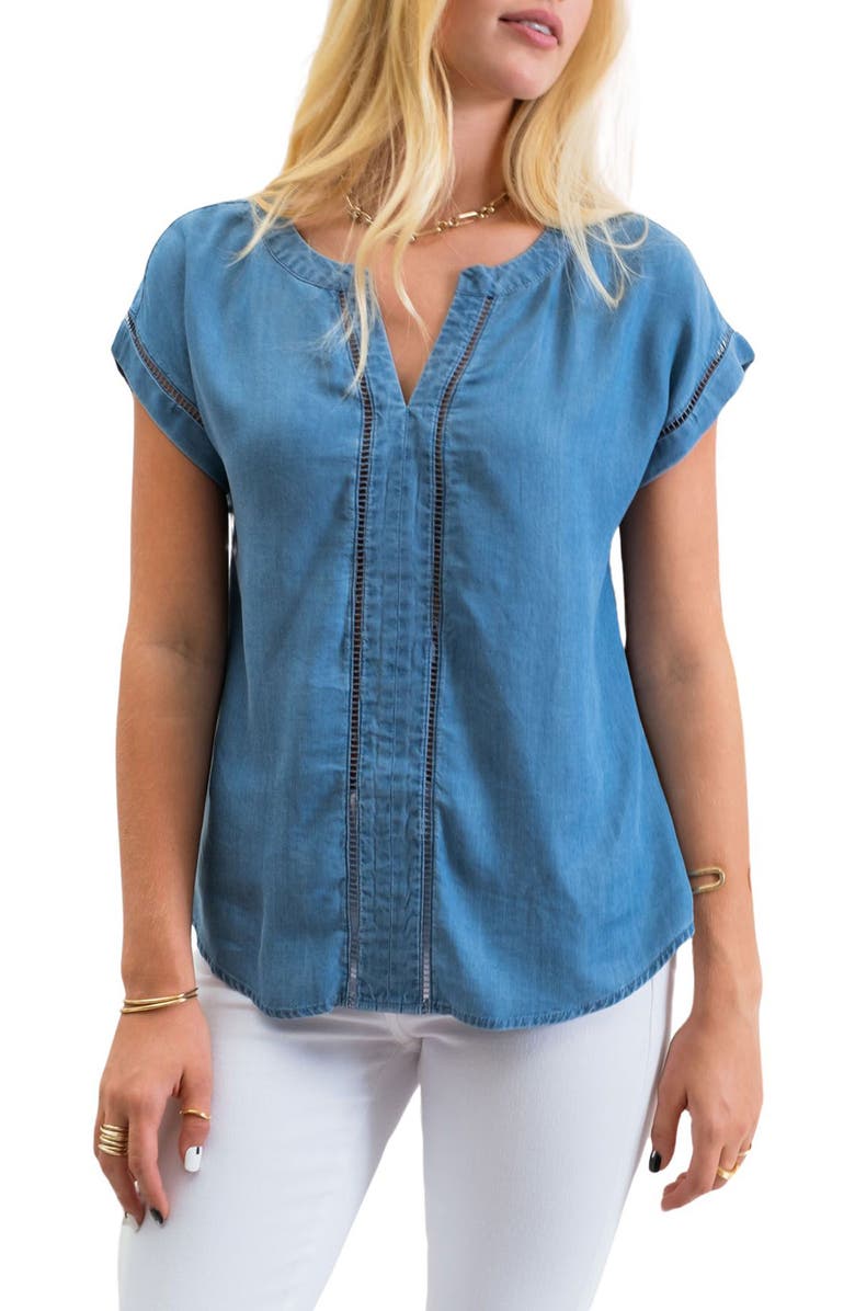 Blu Pepper Split Neck Ladder Lace Top, Main, color, 