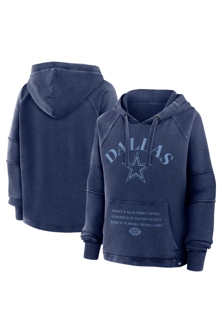 Women's Fanatics Navy Dallas Cowboys Oversized Raglan Gridiron Hoodie, Main, color, Navy
