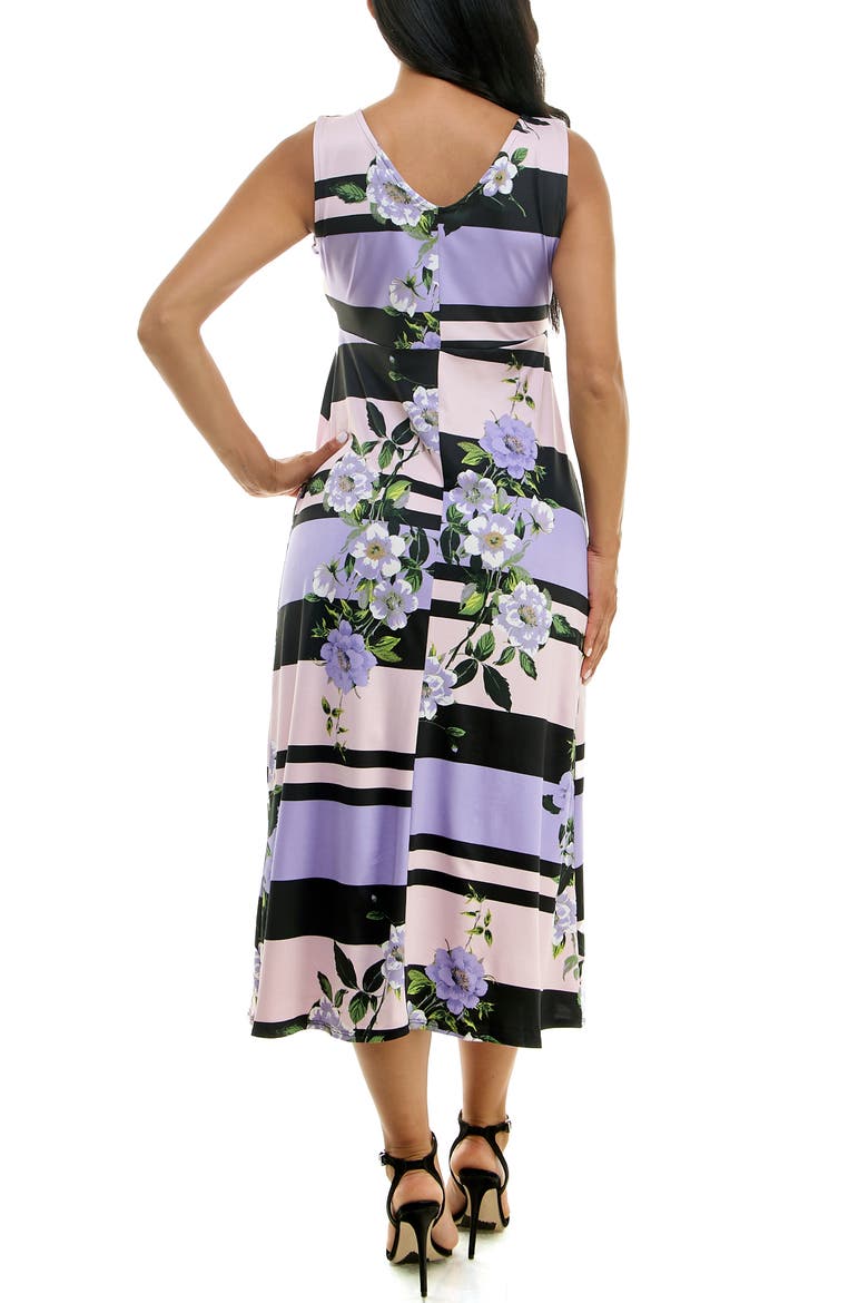 Tie Front Sleeveless Midi Dress, Alternate, color, BLACK/ LILAC