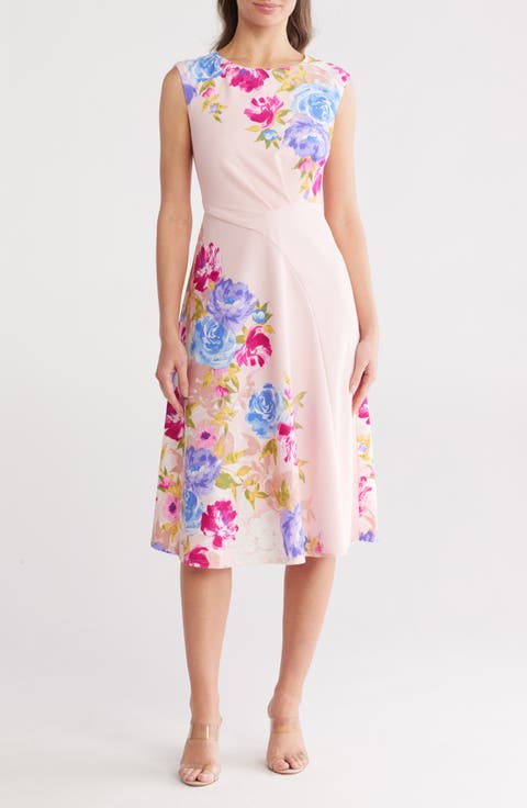Floral Sleeveless Asymmetric Fit & Flare Dress