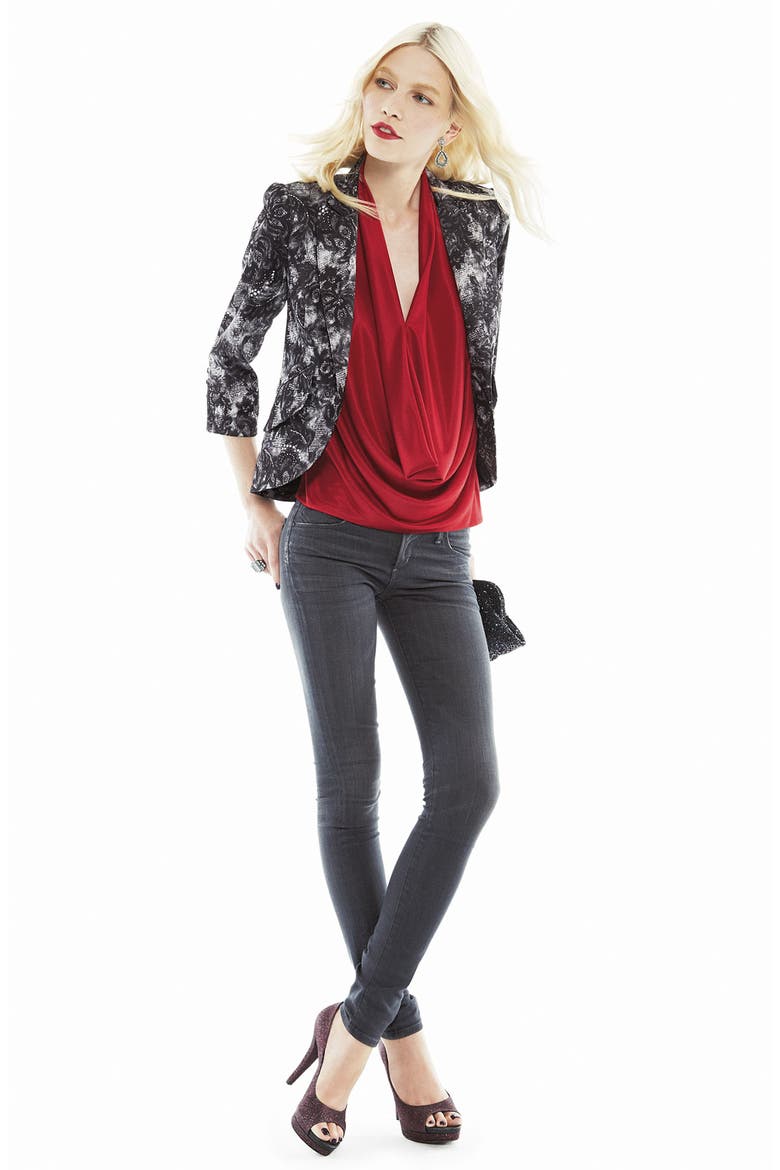 Lace Print Blazer, Alternate, color, BLACK/ WHITE
