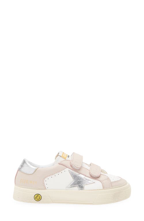 Golden Goose Kids May School Touch-strap Sneakers In White/light Pink/silver