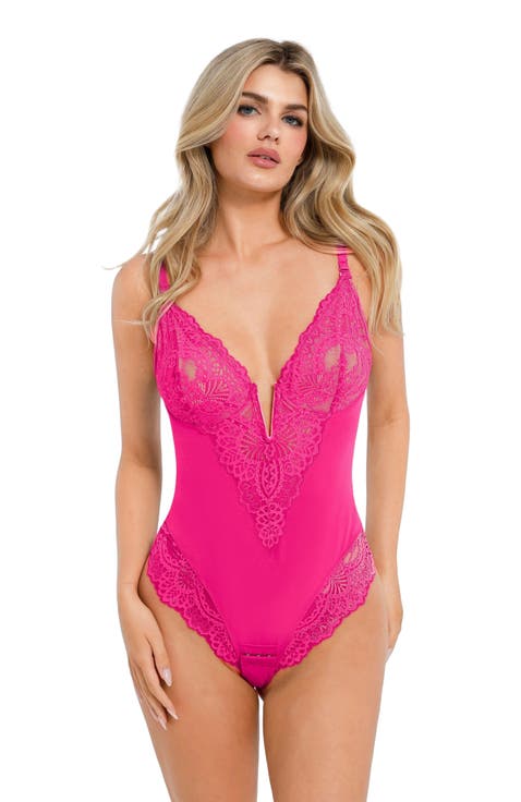 Shapewear Lace Deep V-Neck Sculpting Thong Bodysuit
