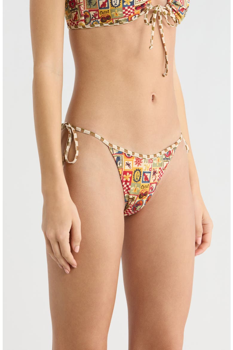 Jasper High Cut Side Tie Bikini Bottoms, Alternate, color, BEIGE MULTI