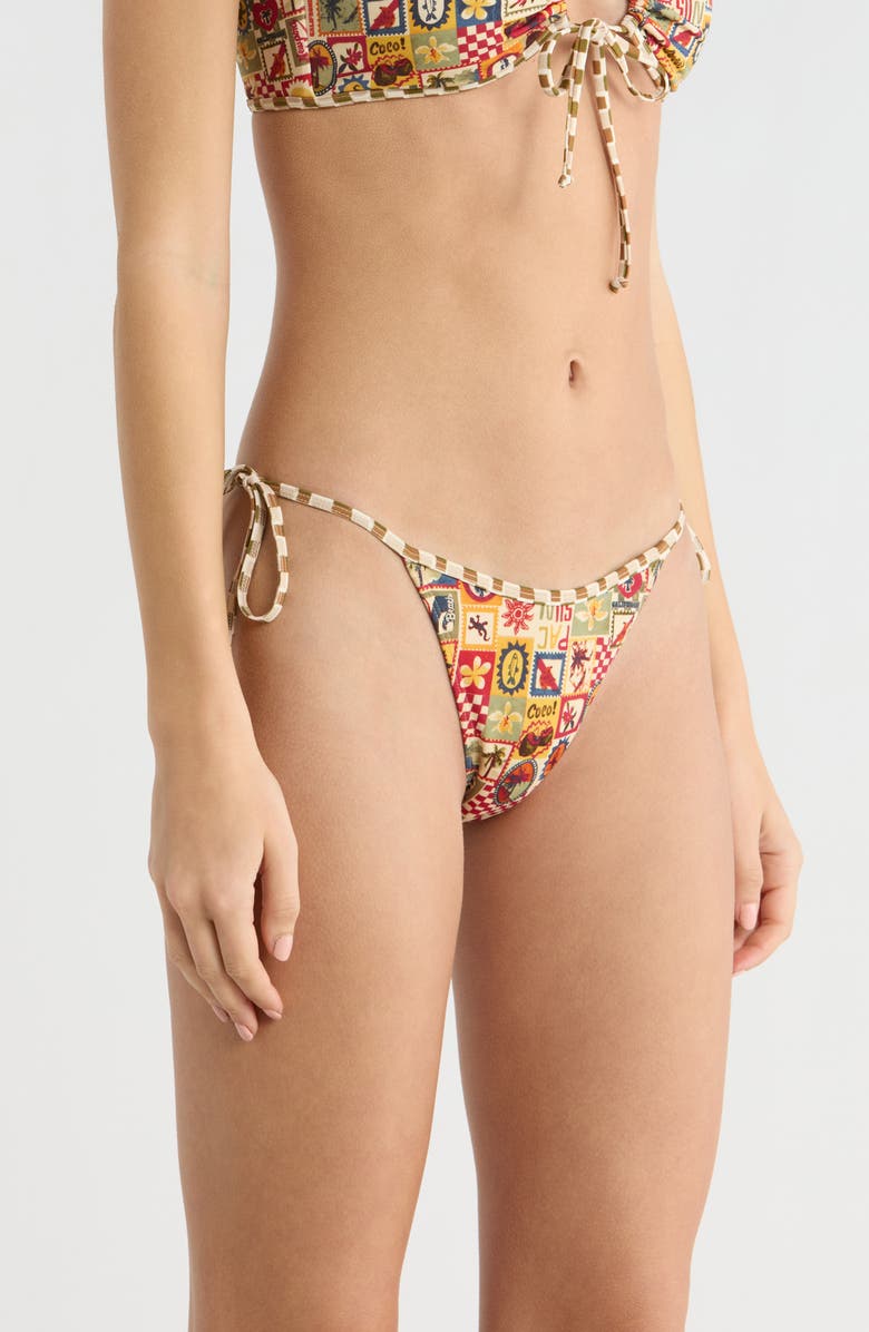 PacSun Jasper High Cut Side Tie Bikini Bottoms, Alternate, color, Beige Multi