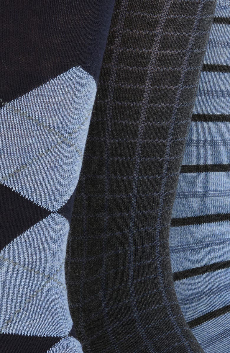 Nordstrom Assorted 3-Pack Combed Cotton Blend Dress Socks, Alternate, color, 