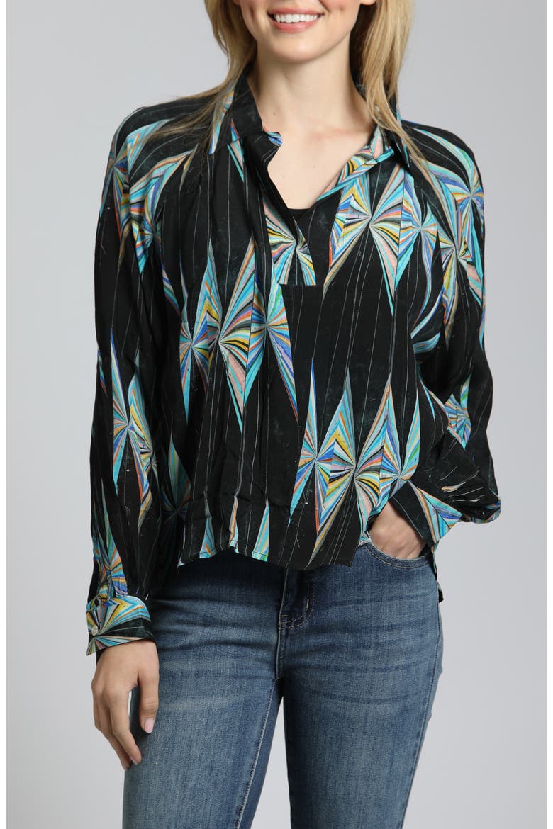 Long Sleeve Shirt, Main, color, BLACK/TEAL MULTI