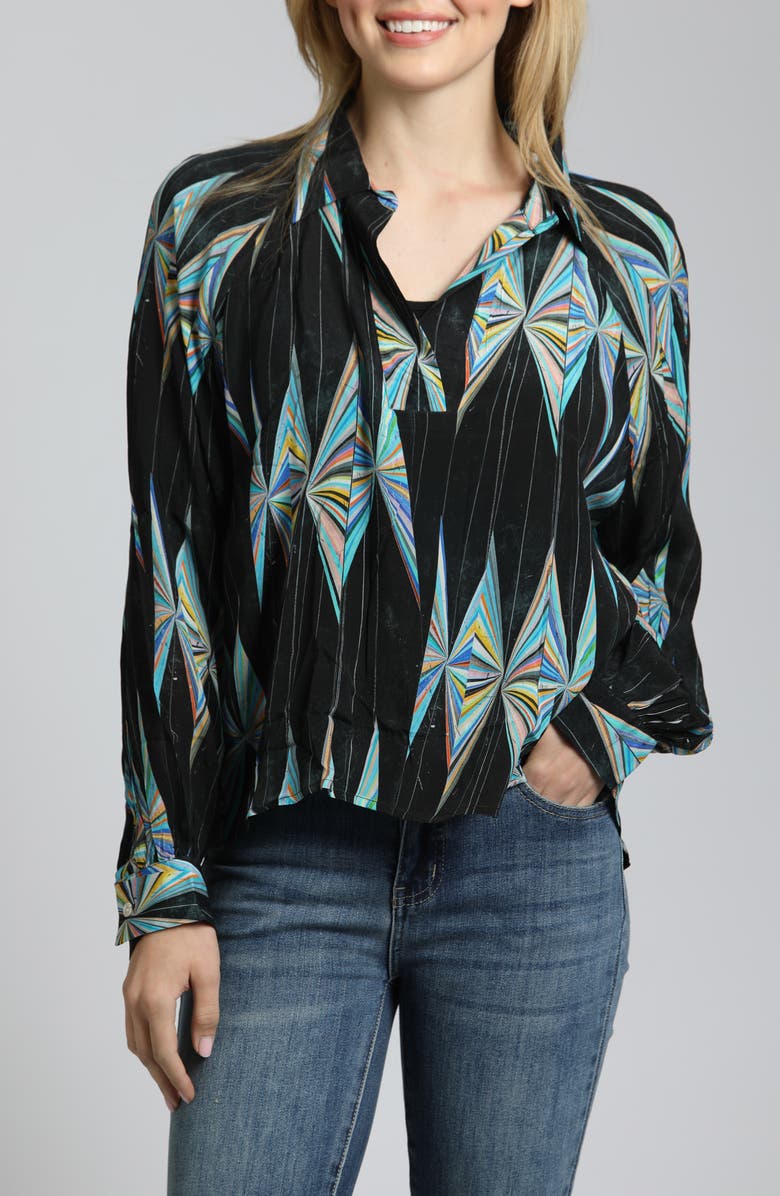 APNY Long Sleeve Shirt, Main, color, Black/Teal Multi