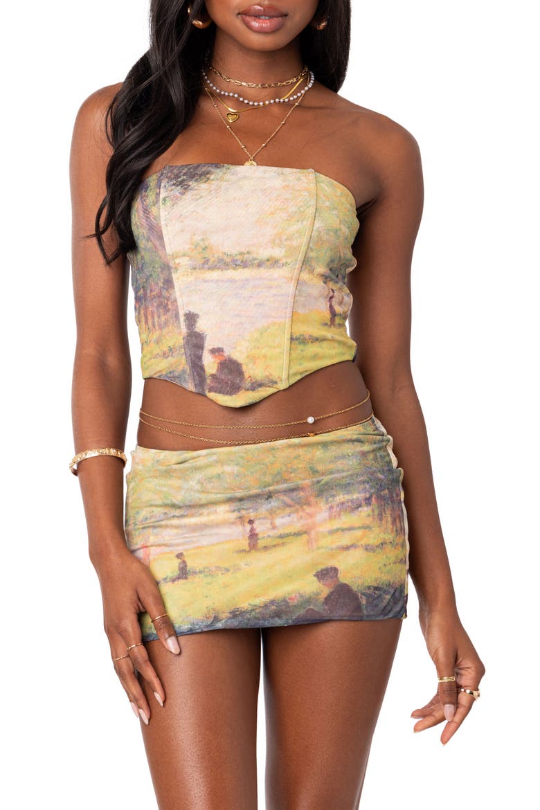 Picture Perfect Print Mesh Corset, Main, color, GREEN