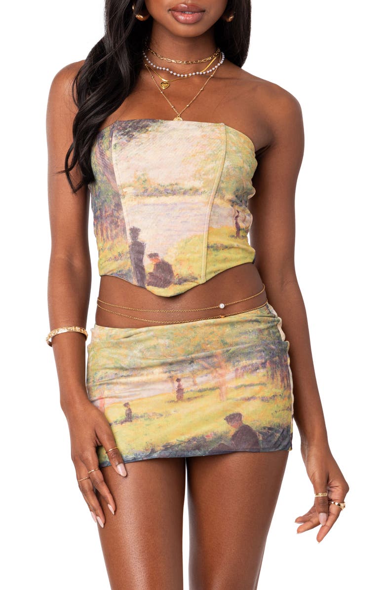 EDIKTED Picture Perfect Print Mesh Corset, Main, color,