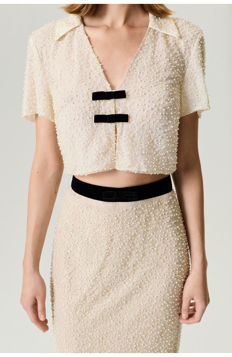 Nocturne Pearl Embellished Pencil Skirt, Alternate, color, Beige