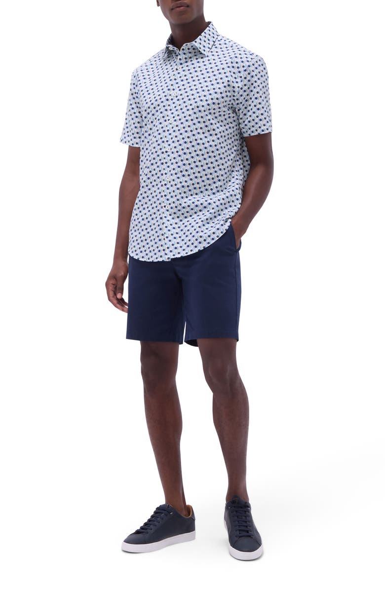 Bugatchi Orson Dot Print Short Sleeve Stretch Cotton Button-Up Shirt, Alternate, color, Mint