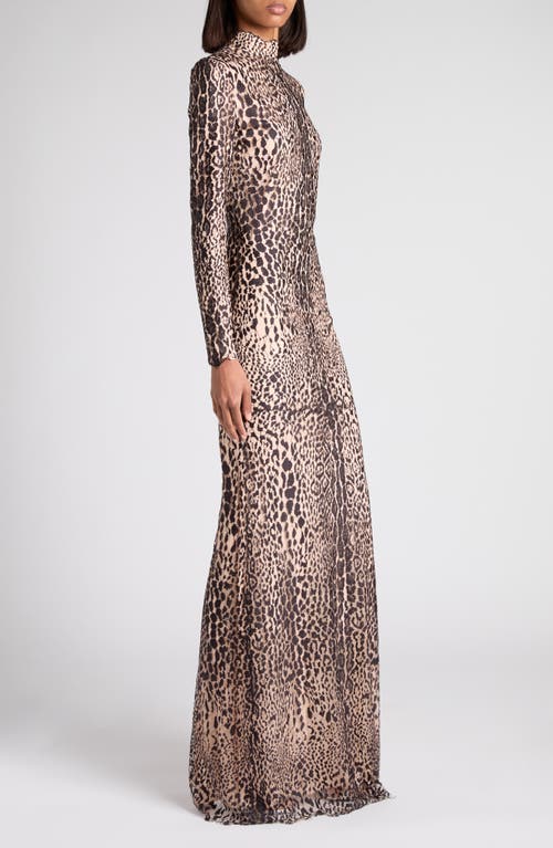Tom Ford Leopard Lace Mock-neck Evening Dress In Brown