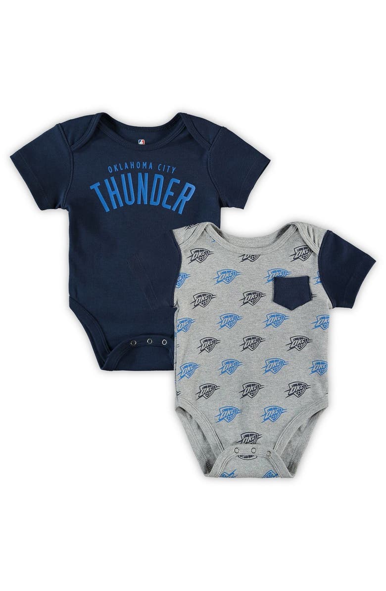 Outerstuff Infant Navy/Heathered Gray Oklahoma City Thunder Little Baller 2-Pack Bodysuit Set, Main, color,