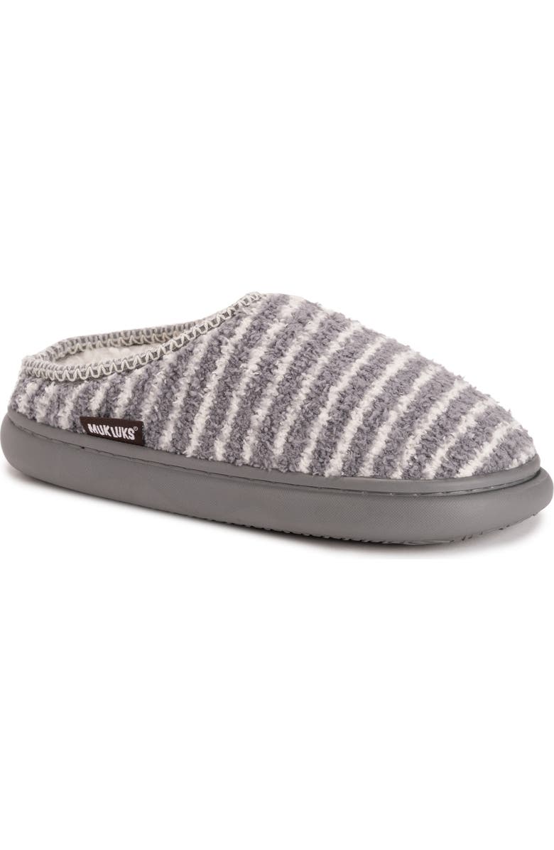 MUK LUKS Janna Cozy Crew Faux Shearling Lined Clog, Main, color, Grey Sripe
