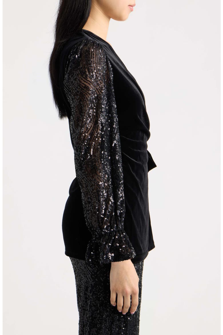 Leo Sequin Sleeve Velvet Wrap Top, Alternate, color, ANNE BLACK