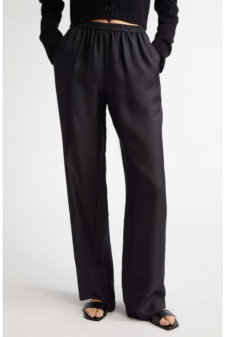 Alera Silk Straight Leg Pants, Main, color, BLACK