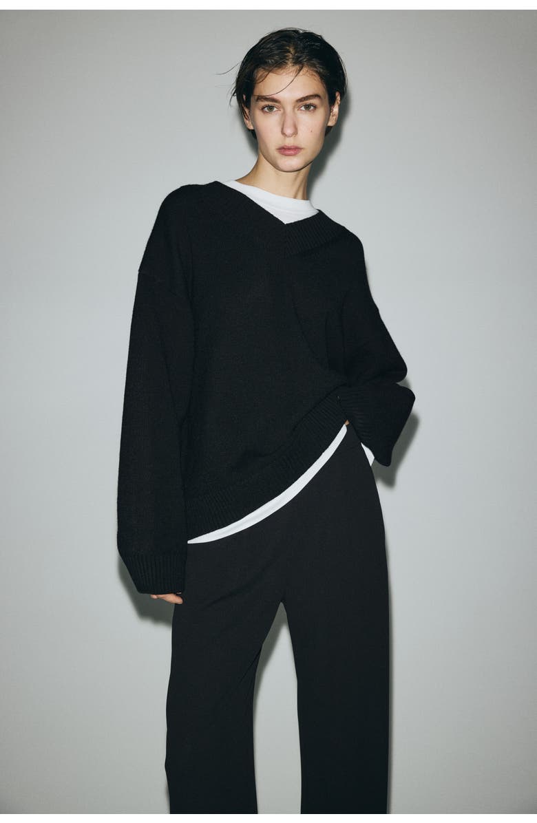 H&M Wide Trousers, Alternate, color, Black