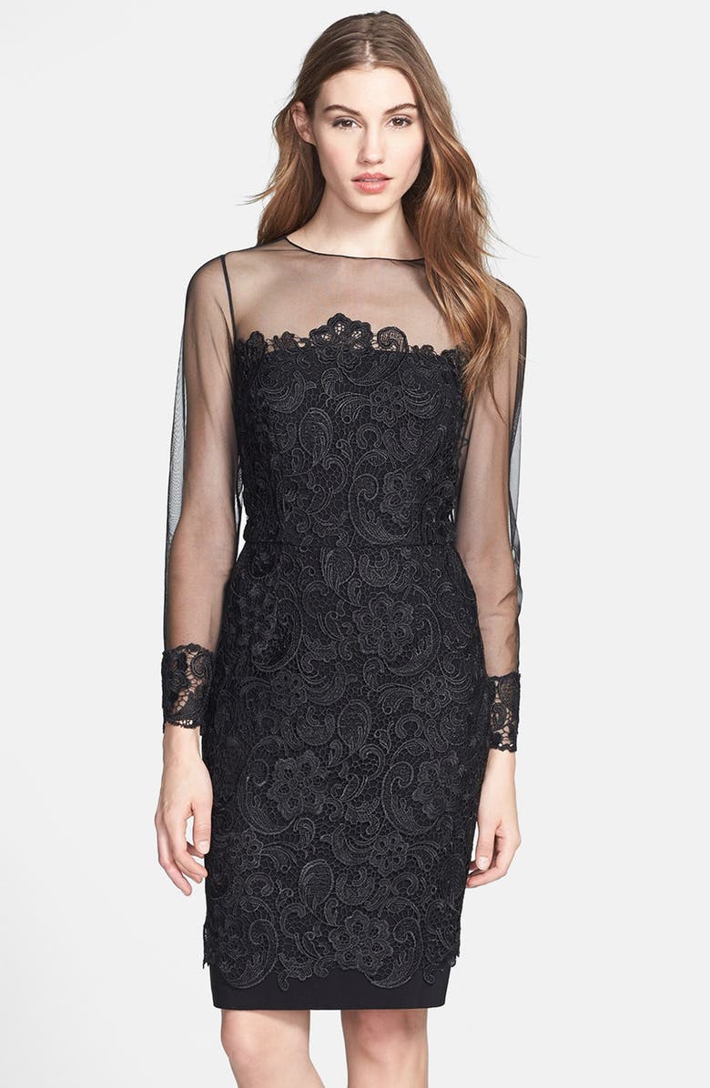 Patra Illusion Yoke Lace Sheath Dress, Main, color,