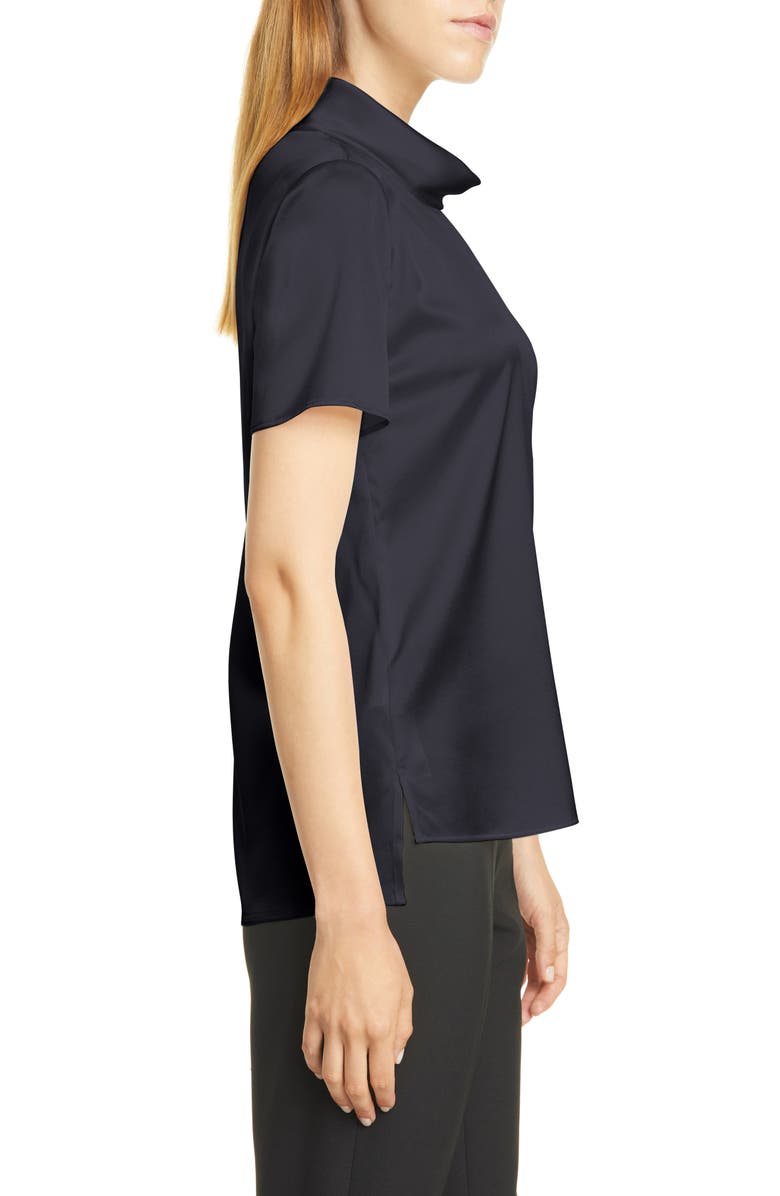 BOSS Ilesha Mock Neck Short Sleeve Stretch Silk Top, Alternate, color, Midnight