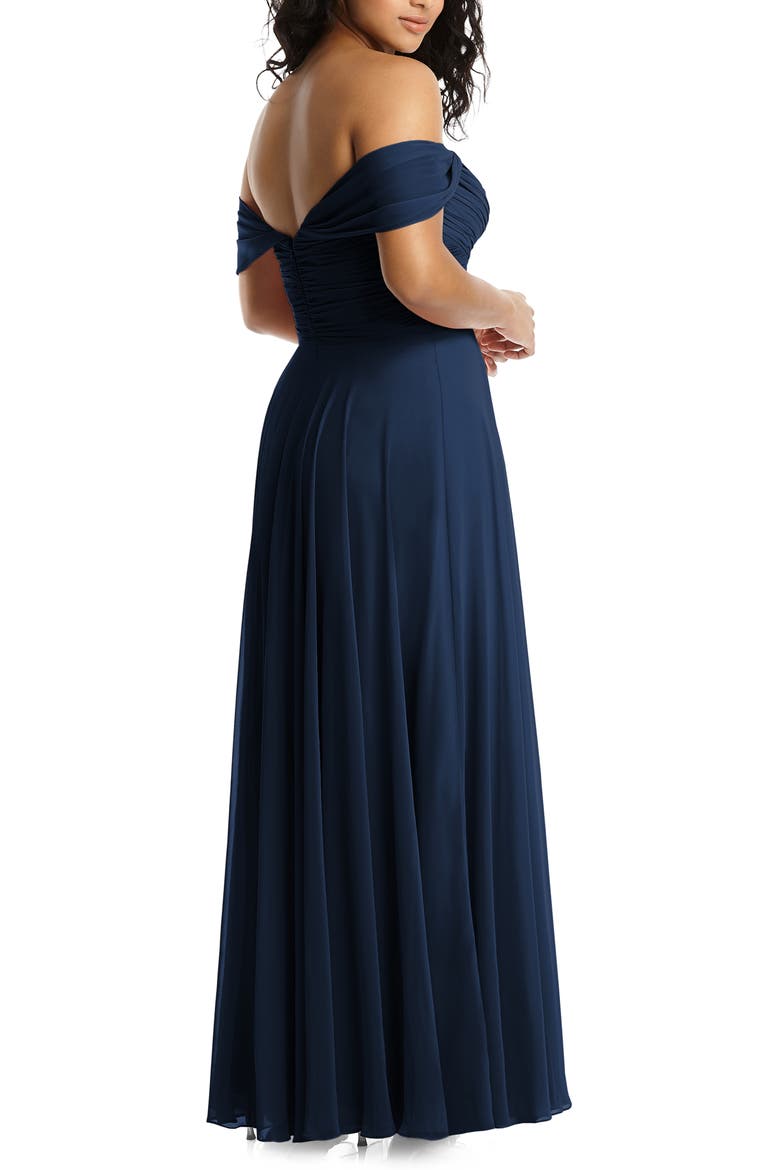Lux Off the Shoulder Chiffon Gown, Alternate, color, MIDNIGHT